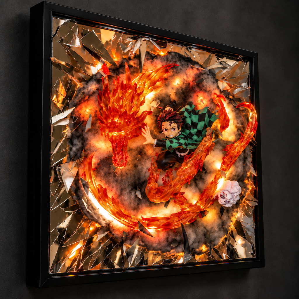 Tanjiro — Le Dragon du Halo Solaire | Tableau lumineux 3D